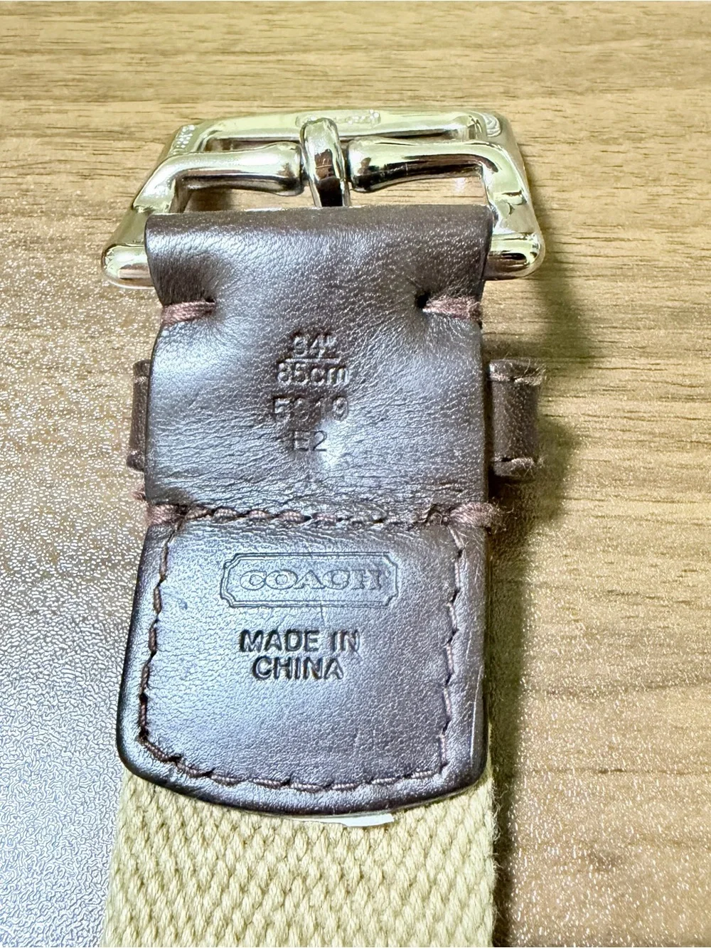 Coach Vintage Tan Woven Canvas & Brown Leather Belt Solid Brass Buckle Size 34